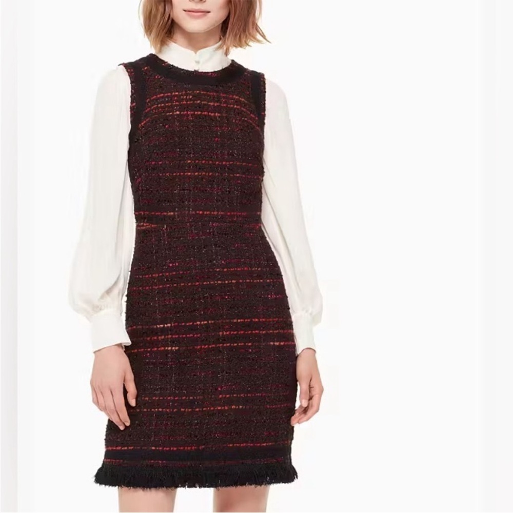 Kate Spade Multi Tweed Fringe Sheath Dress Brown Black Red Orange Size 6